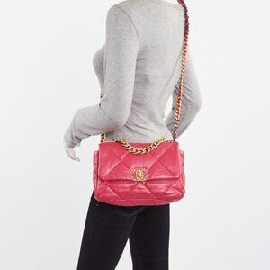 Chanel Pink Quilted Lambskin Leather Chanel 19 Small Flap Bag